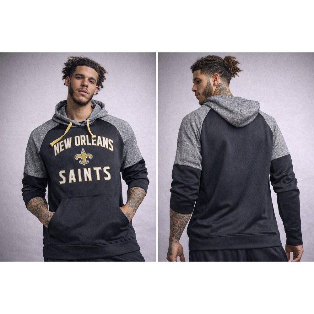 New Orleans Saints NFL Team Apparel Hoodie Black Gray‎ Gold Mens Large NWT